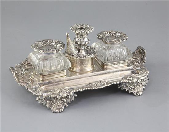 A William IV silver rounded rectangular inkstand, KG & Co (probably Kirkby, Gregory & Co) stand 27 oz.
